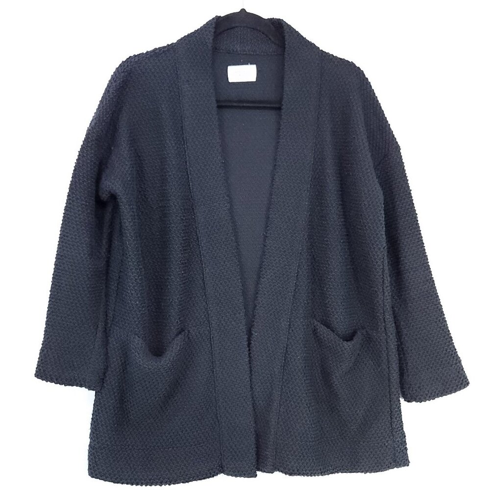 Marine Layer Birdseye Cardigan Womens Small Black Open Front Textured Pockets
